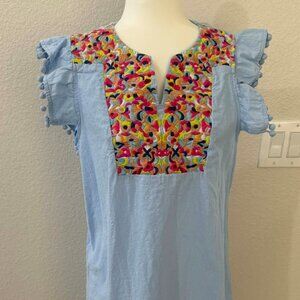 Embroidered Ruffle Sleeveless Boho Dress [L]